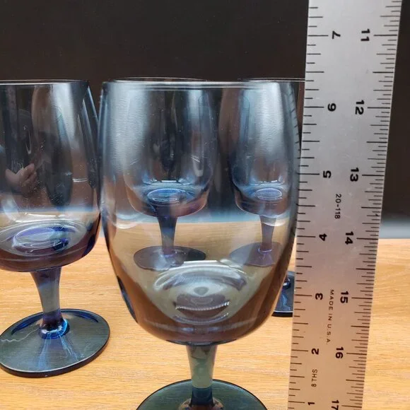 Gorham Accent II Blue Iced Tea Goblets Set of 4 Stemmed Glasses 6.25” Vintage